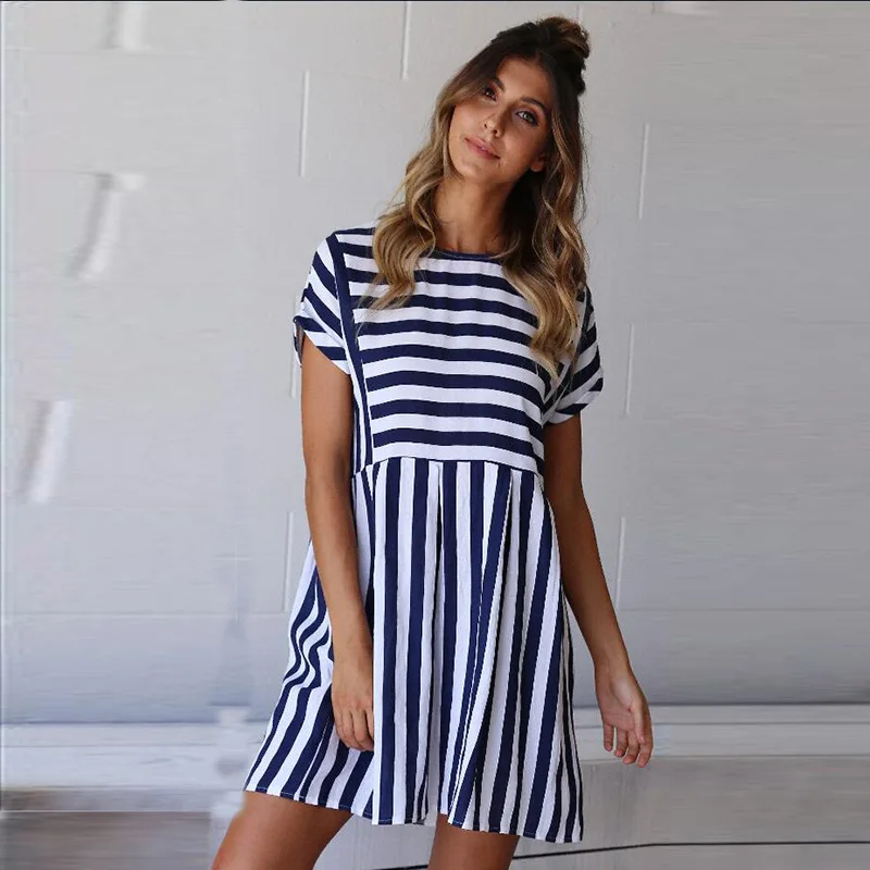 2019 New Fashion Summer Dress Plus Size Casual Blue Stripe Print Dress Vestidos Sexy Short Sleeve A-Line O Neck Party Dresses
2019 New Fashion Summer Dress Plus Size Casual Blue Stripe Print Dress Vestidos Sexy Short Sleeve A-Line O Neck Party Dresses