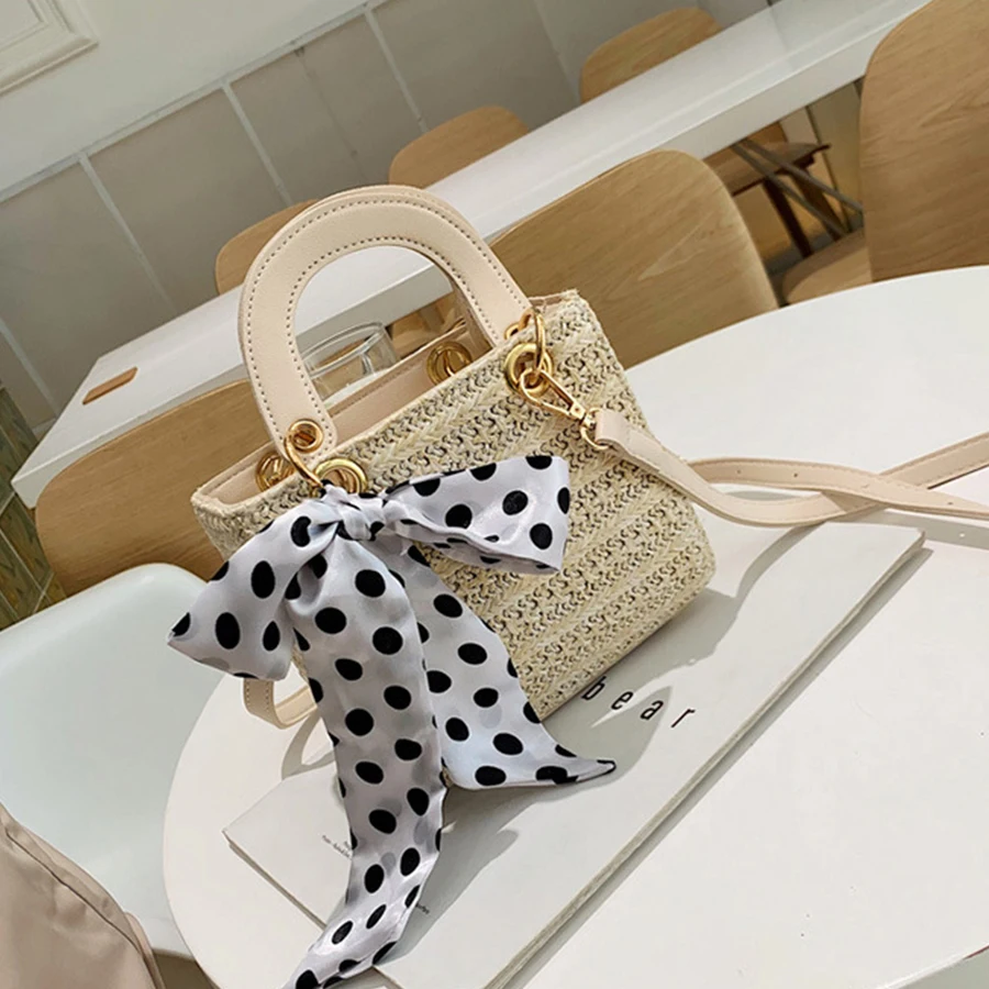 Luxury Polka Dot Scarf Straw Women's Handbags Summer Lace Woven Shoulder Messenger Bags Designer Solid Color Lady Crossbody Bag
Luxury Polka Dot Scarf Straw Women's Handbags Summer Lace Woven Shoulder Messenger Bags Designer Solid Color Lady Crossbody Bag
