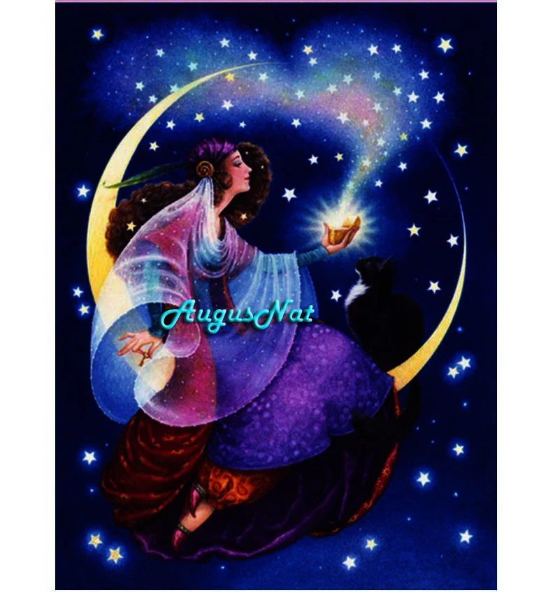 cartoon diamond painting full square moon wall art decor beauty dotz 5d diy drawing sticker girl mosaic picture | Дом и сад