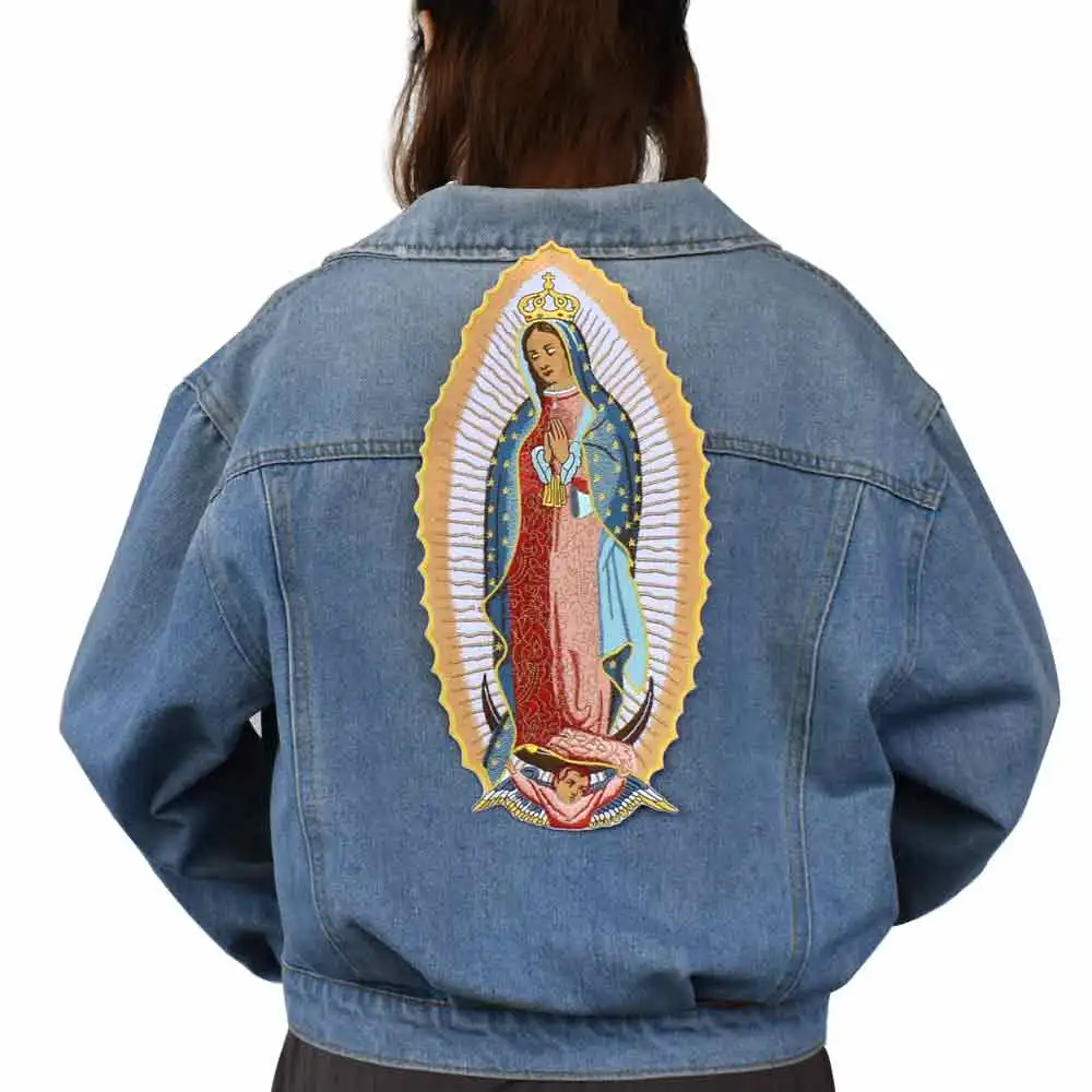 

Virgin Mary back Sew /Iron On Patch Embroidered Applique Sewing Label punk biker Patches Clothes Stickers Accessories Badge