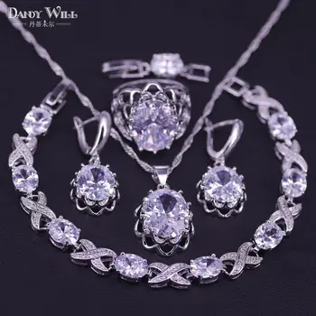 2019 Summer New White Zircon Silver Color Bridal Jewelry Sets For Women Necklace Pendant Earrings Rings Bracelets
2019 Summer New White Zircon Silver Color Bridal Jewelry Sets For Women Necklace Pendant Earrings Rings Bracelets
