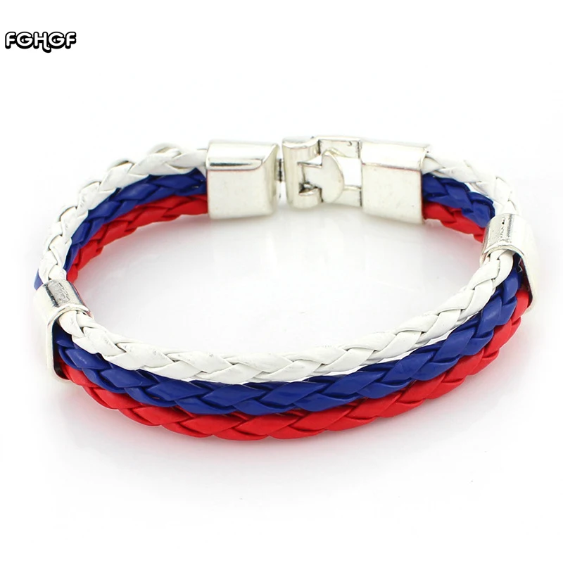 

2018 Russia World Cup Germany Brazil Spain Canada Portugal Italy Argentina France and other national flag color leather bracelet