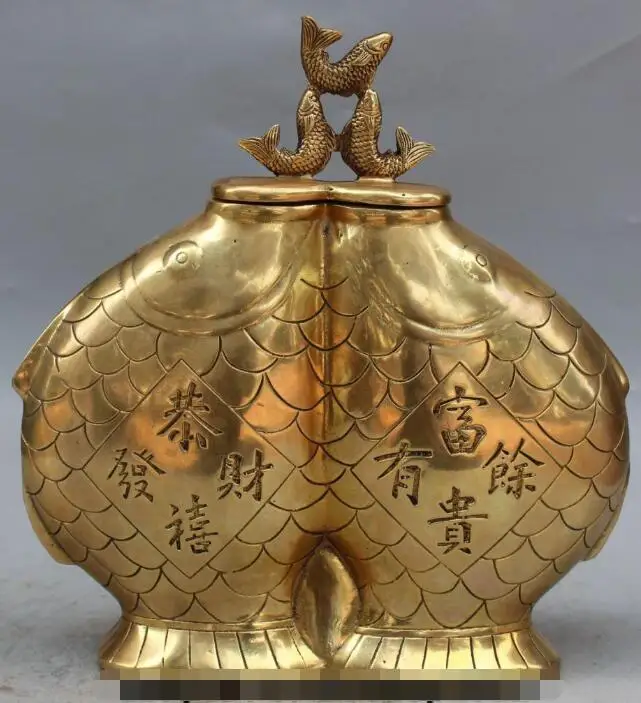 S01495 11" Marked Chinese Feng Shui Bronze Brass Double Fish Statue Flower Bottle Vase (B0413)
S01495 11" Marked Chinese Feng Shui Bronze Brass Double Fish Statue Flower Bottle Vase (B0413)