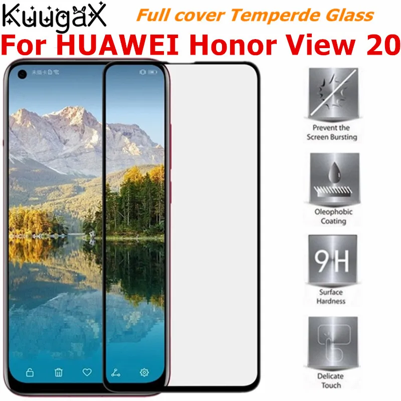 

Full cover Tempered Glass For HUAWEI Honor View 20 screen protective case 9H toughened smartphone frame all edges on crystals