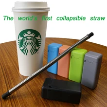 

Collapsible Reusable Straws Stainless Steel Folding Drinking Straws Portable Travel Final Straw with Key Chain Case Outdoor Hous