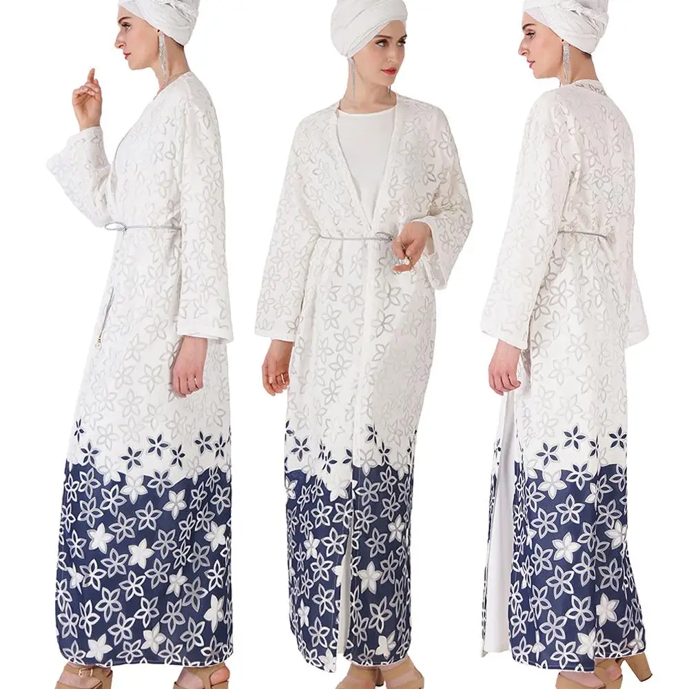 Women Muslim Dress Patchwork Printed Flower Abaya Maxi Cardigan Hijab Islamic Clothing Moroccan Kaftan Kimono Robe | Тематическая