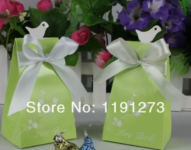 green bird ribbon wedding box gift box wedding favor box candy