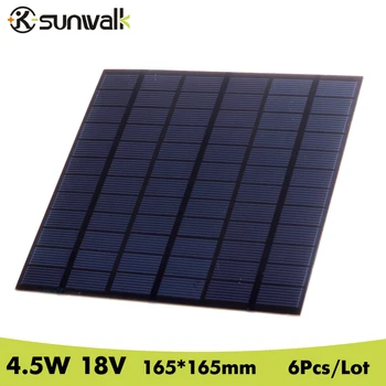 SUNWALK 6pcs Polycrystalline Solar Panel 250mAh 4.5W 18V Mini Solar Panel 18V PET Solar Panel for Solar System Test 165*165mm
SUNWALK 6pcs Polycrystalline Solar Panel 250mAh 4.5W 18V Mini Solar Panel 18V PET Solar Panel for Solar System Test 165*165mm