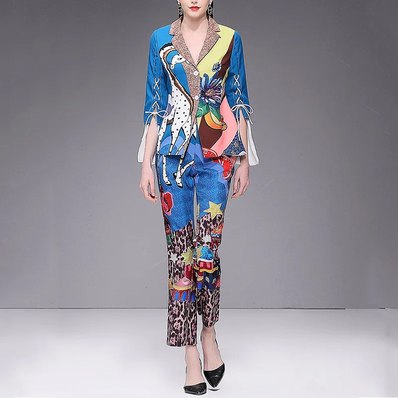 Spring Autumn European American Design Cartoon Two Pieces Set Print Jacket Slim Trousers Fashion Runway Twin Sets
Spring Autumn European American Design Cartoon Two Pieces Set Print Jacket Slim Trousers Fashion Runway Twin Sets