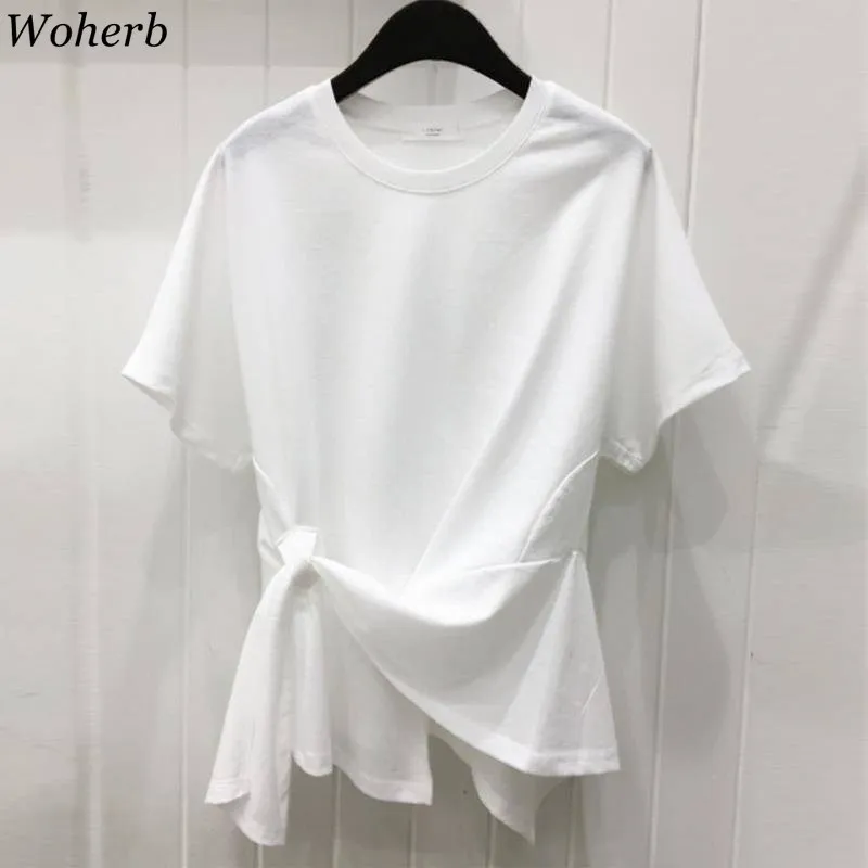 Woherb Summer T Shirt Women Short Sleeve Irregular Bandage TShirt Loose Korean Clothes White Black Shirts Camisetas Lady Tops
Woherb Summer T Shirt Women Short Sleeve Irregular Bandage TShirt Loose Korean Clothes White Black Shirts Camisetas Lady Tops