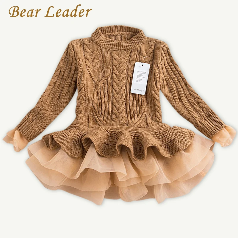 Bear Leader/платье для девочек Зимний пуловер 2020 г. Вязаные свитера бальное платье
