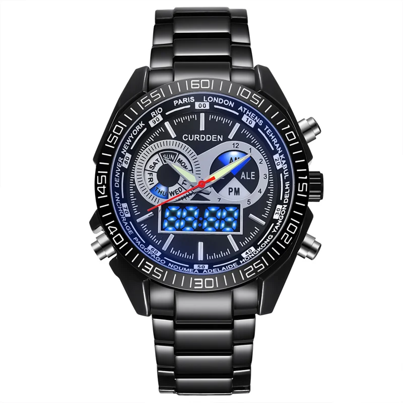 CURDDEN Top Brand Luxury Dual Display Watches Men Sport Digital Quartz Watch Male Stainless Steel LED Calendar Wristwatch
CURDDEN Top Brand Luxury Dual Display Watches Men Sport Digital Quartz Watch Male Stainless Steel LED Calendar Wristwatch