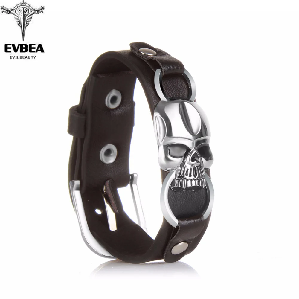 EVBEA Punk Rock Mens Black Durable Leather Bracelets Gothic Skull Cuff Bangle Stainless Steel Skeleton Pulseiras Masculinas
EVBEA Punk Rock Mens Black Durable Leather Bracelets Gothic Skull Cuff Bangle Stainless Steel Skeleton Pulseiras Masculinas