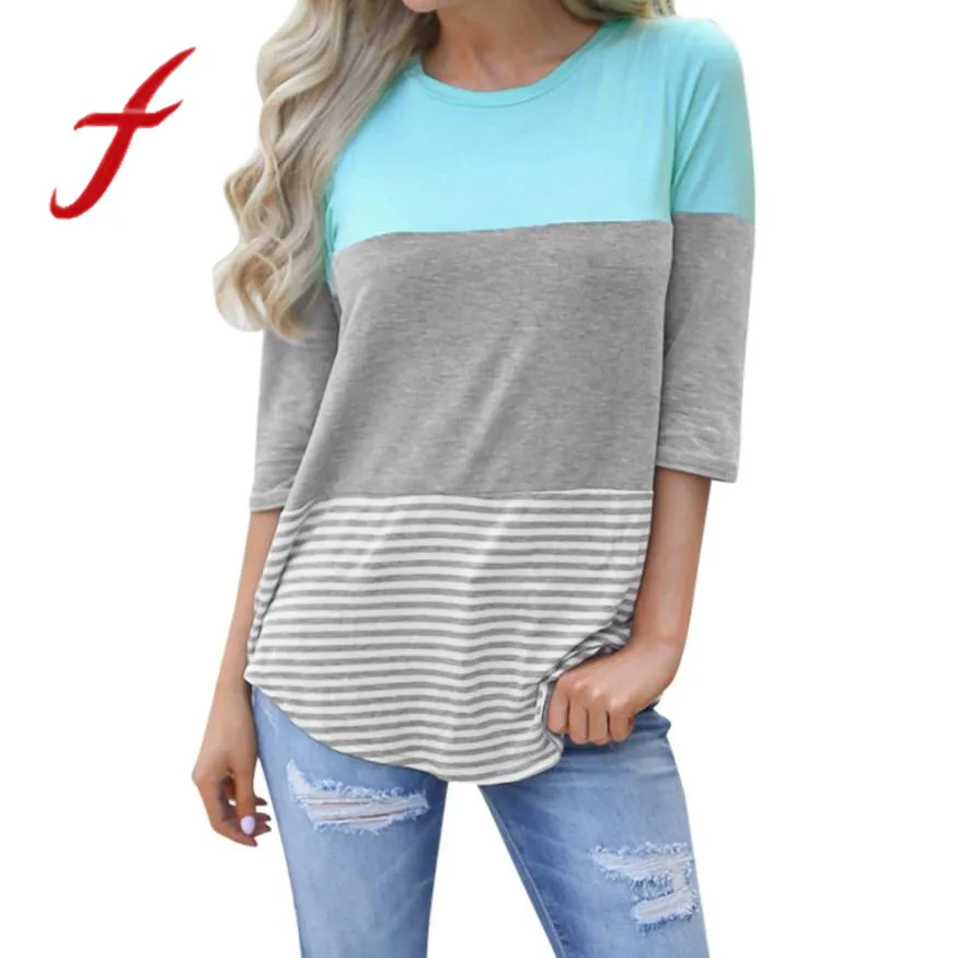 Feitong Womens T Shirts Tops Summer Casual Loose Striped Patchwork Lace Three Quarter Sleeve Tee Shirts Femme Camisetas Feminina
Feitong Womens T Shirts Tops Summer Casual Loose Striped Patchwork Lace Three Quarter Sleeve Tee Shirts Femme Camisetas Feminina