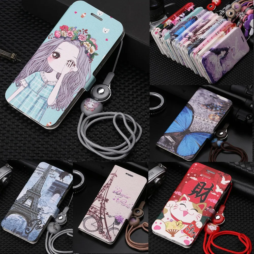 Leather Case For Huawei Y5 2018 Cute Painted Flip Wallet Stand Cover Prime Capa | Мобильные телефоны и аксессуары