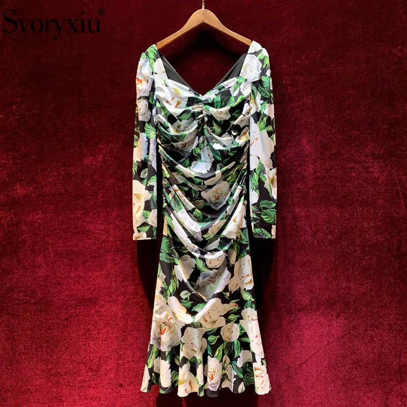 Svoryxiu Autumn Runway Sexy Ruched Bodycon Mermaid Dress Women's Long Sleeve White Rose Printed Vintage Party Sheath Dresses
Svoryxiu Autumn Runway Sexy Ruched Bodycon Mermaid Dress Women's Long Sleeve White Rose Printed Vintage Party Sheath Dresses