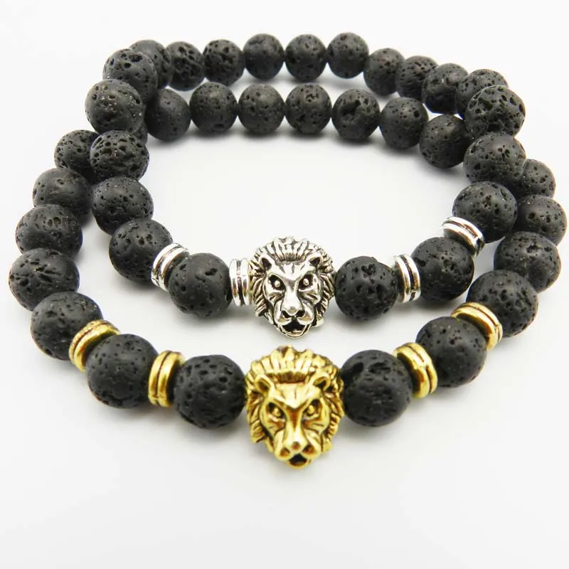 GVUSMIL черный лавовый браслет натуральный камень в виде льва женские Этнические