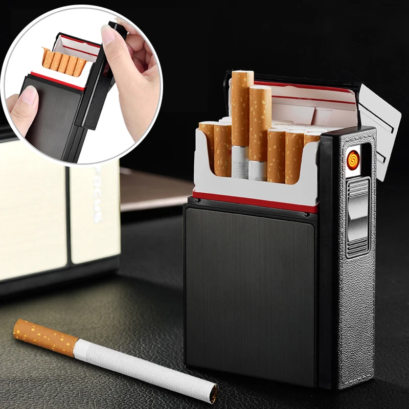 Pocket Cigar Cigarette Case Box with Flameless Electronic Lighter Windproof Coil Lighters 20 pcs Cigarettes Holder Container
Pocket Cigar Cigarette Case Box with Flameless Electronic Lighter Windproof Coil Lighters 20 pcs Cigarettes Holder Container