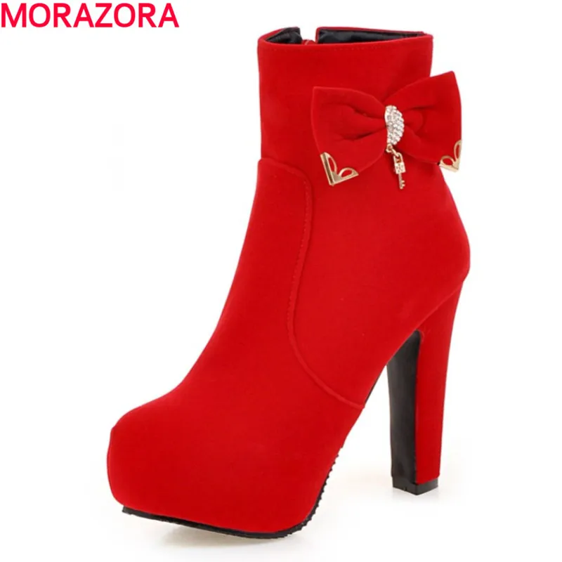 MORAZORA Large size 34-43 2017 thick high heels round toe shoes woman high quality pu nubuck leather solid black ankle boots 
MORAZORA Large size 34-43 2017 thick high heels round toe shoes woman high quality pu nubuck leather solid black ankle boots