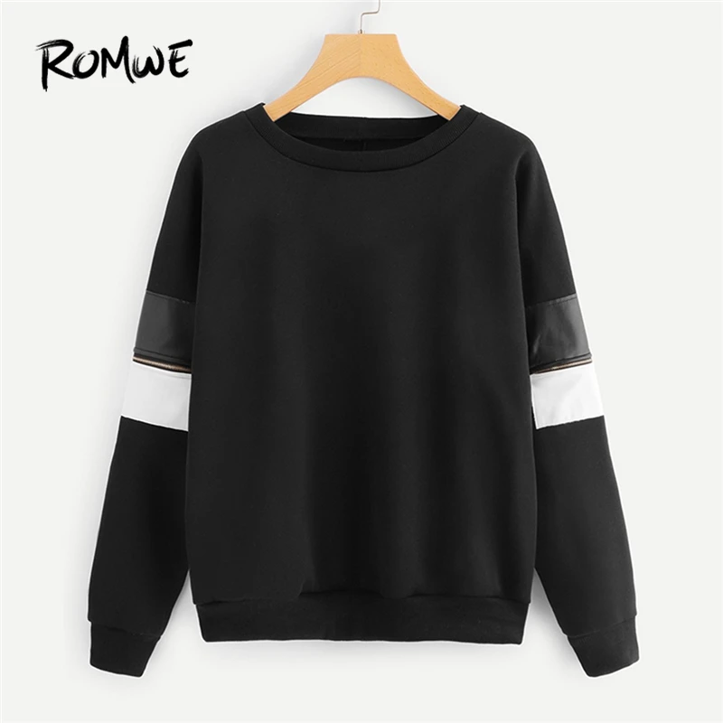ROMWE Black Color Block Zipper Panel Sweatshirt Women Clothes Autumn Womens Fashion Clothing Casual Sweatshirts Pullovers
ROMWE Black Color Block Zipper Panel Sweatshirt Women Clothes Autumn Womens Fashion Clothing Casual Sweatshirts Pullovers