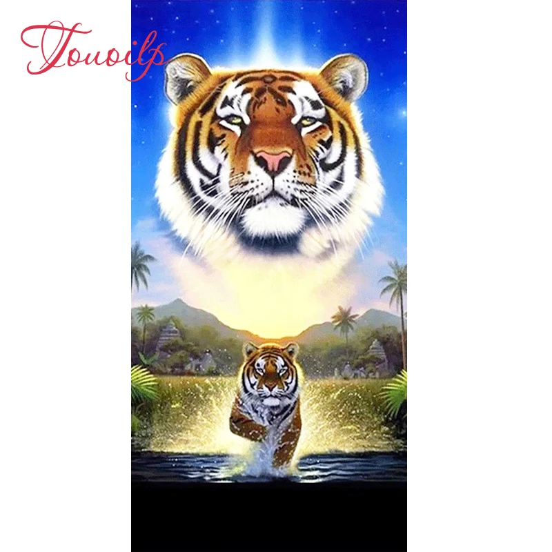 Фото Мозаичный набор для творчества TOUOILP 5D квадратные и круглые стразы животные тигр 5d