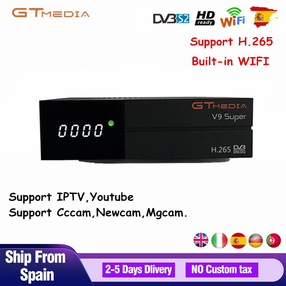 GT MEDIA Freesat V9 Super TV Tuner H.265 DVB S2 Satellite Receiver Built-in WIFI Support Europe 1 Year Spain 7 lines Cccam
GT MEDIA Freesat V9 Super TV Tuner H.265 DVB S2 Satellite Receiver Built-in WIFI Support Europe 1 Year Spain 7 lines Cccam