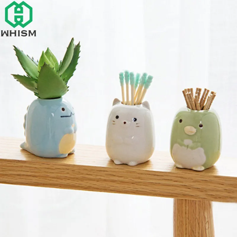 

WHISM Mini Ceramic Toothbrush Holder Cartoon Animal Tooth Brush Stand Kids Toothbrushes Storage Rack Bathroom Organizer Shelf