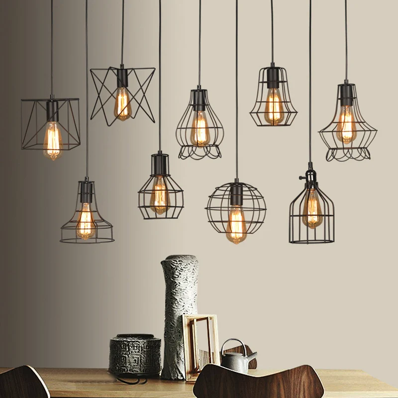 Vintage Black Metal Pendant Light Industrial Hanging Loft Pendant Lamp Retro Suspension Indoor Pendant Lights Bar Restaurant Dining Room (21)