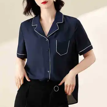 2020 Summer Back Fold Korean Short Sleeve Office Lady Casual Single Breasted Chiffon Blouse Shirt with Pocket
2020 Summer Back Fold Korean Short Sleeve Office Lady Casual Single Breasted Chiffon Blouse Shirt with Pocket