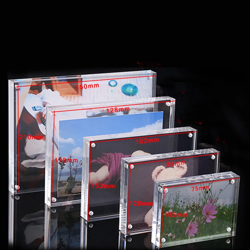 Image 1pcs Creative Multi size Magnetic Crystal Acrylic Photo Frame Label Holder Decor Gift Home Family Desk Display Decoration