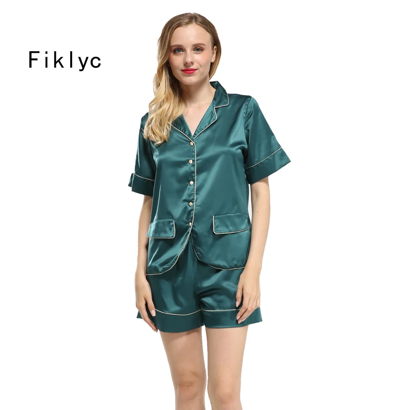Fiklyc brand short sleeve female two-pieces pajamas sets 2019 female sleep set turn-down collar short pants pyjamas sets satin
Fiklyc brand short sleeve female two-pieces pajamas sets 2019 female sleep set turn-down collar short pants pyjamas sets satin