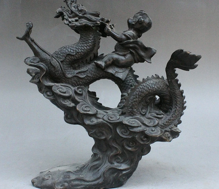 12" China Palace FengShui Bronze Auspicious Kid Boy Children Ride Dragon Statue
12" China Palace FengShui Bronze Auspicious Kid Boy Children Ride Dragon Statue