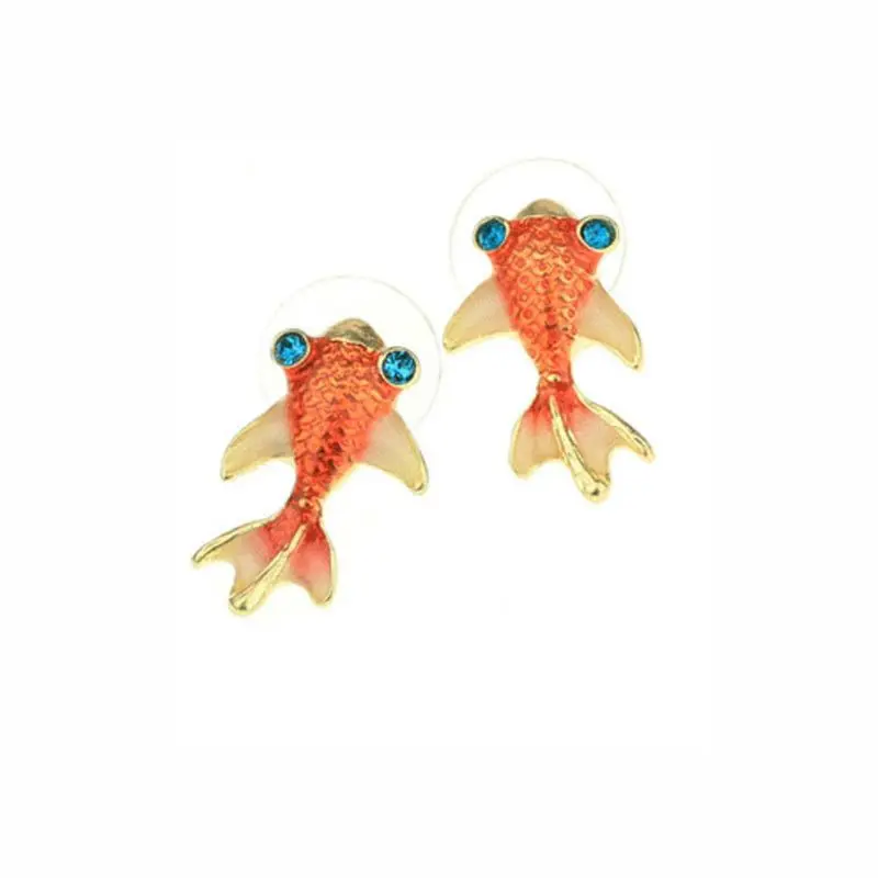 Cute Vivid Tiny Goldfish Stud Earrings For Women Fashion Jewelry