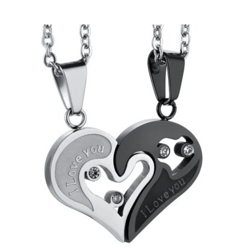 Romantic couple puzzle necklace displayed in gift box