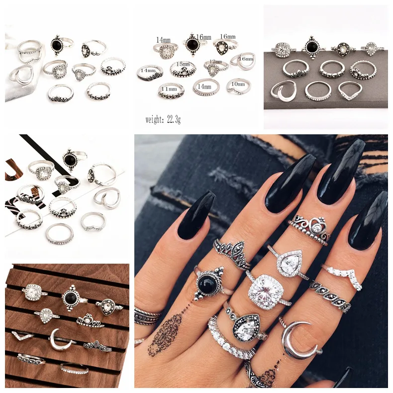 Hsd Accessories 10 Pcs/set Bohemian Retro Gem Crown Crystal Moon Heart Waves Geometric Silver Ring Set Women Party Jewelry Gifts
Hsd Accessories 10 Pcs/set Bohemian Retro Gem Crown Crystal Moon Heart Waves Geometric Silver Ring Set Women Party Jewelry Gifts