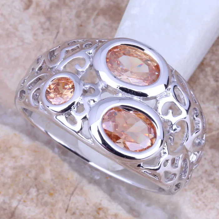 Dazzling Champagne Morganite Silver Stamped 925 Women's Ring Size 6 / 7 / 8 / 9 R0940 
Dazzling Champagne Morganite Silver Stamped 925 Women's Ring Size 6 / 7 / 8 / 9 R0940