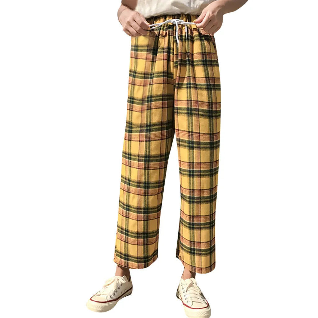 Vintage Yellow Plaid Japanese Harajuku Summer Pants Women Casual Drawstring Ankle Length Loose Wide Leg Cotton Pants#g3
Vintage Yellow Plaid Japanese Harajuku Summer Pants Women Casual Drawstring Ankle Length Loose Wide Leg Cotton Pants#g3