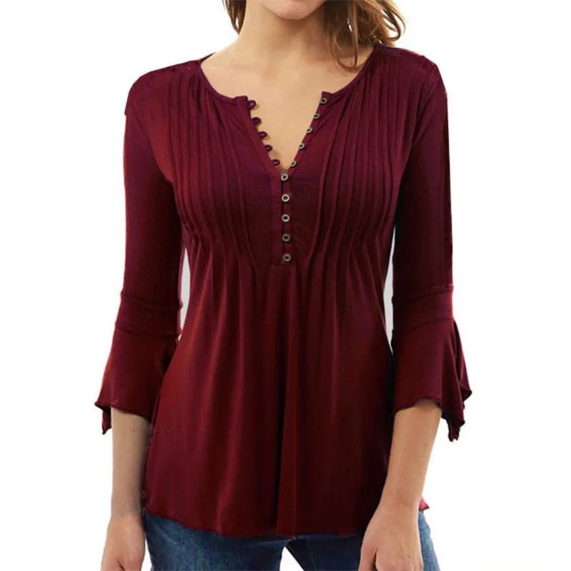 Camisa de Mujer Manga Larga Casual Blusa Tops Camiseta De La Gasa T/única Camisa Manga 3//4 Tama/ño Grande