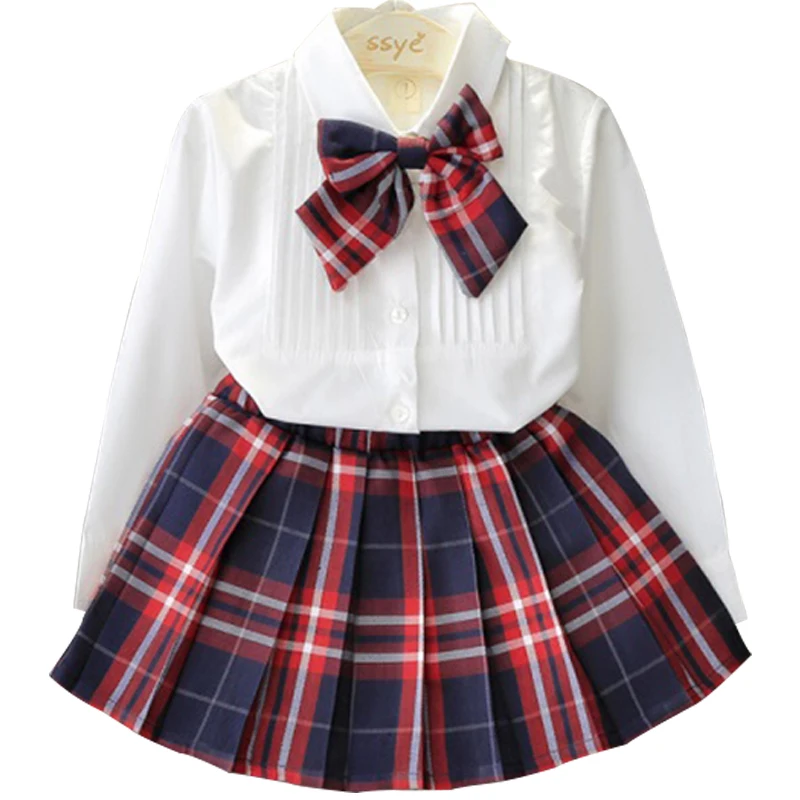 2019 Girls Long Sleeve Shirt + Plaid Skirt Spring and Summer College Style Casual Set Children's Costumes Bow Top Kids Clothing
2019 Girls Long Sleeve Shirt + Plaid Skirt Spring and Summer College Style Casual Set Children's Costumes Bow Top Kids Clothing
