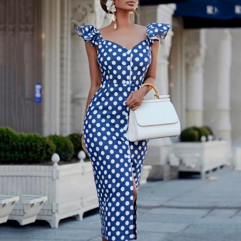 2019 Sexy Summer Women Sweet Heart Neck Dot Print Long Dress Frill Trim Floral Print Blue Dress female Cute dresses#J30
2019 Sexy Summer Women Sweet Heart Neck Dot Print Long Dress Frill Trim Floral Print Blue Dress female Cute dresses#J30