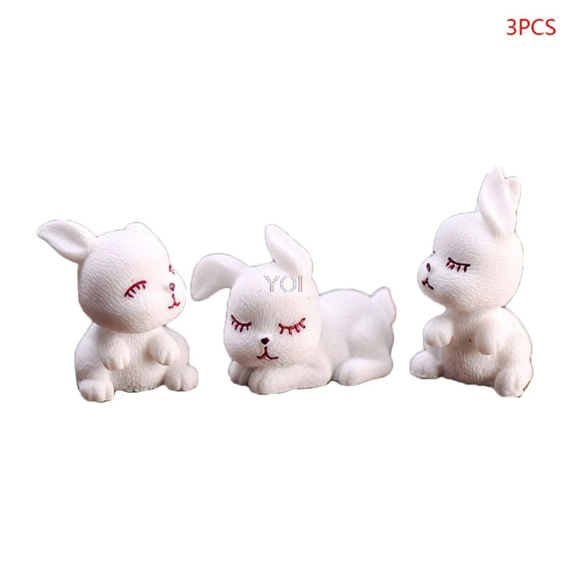 

3Pcs/Set Modeling Cute Moe Rabbits Resin Figurine Home Garden Ornament Micro Landscape Craft Plant Pot Fairy Decor