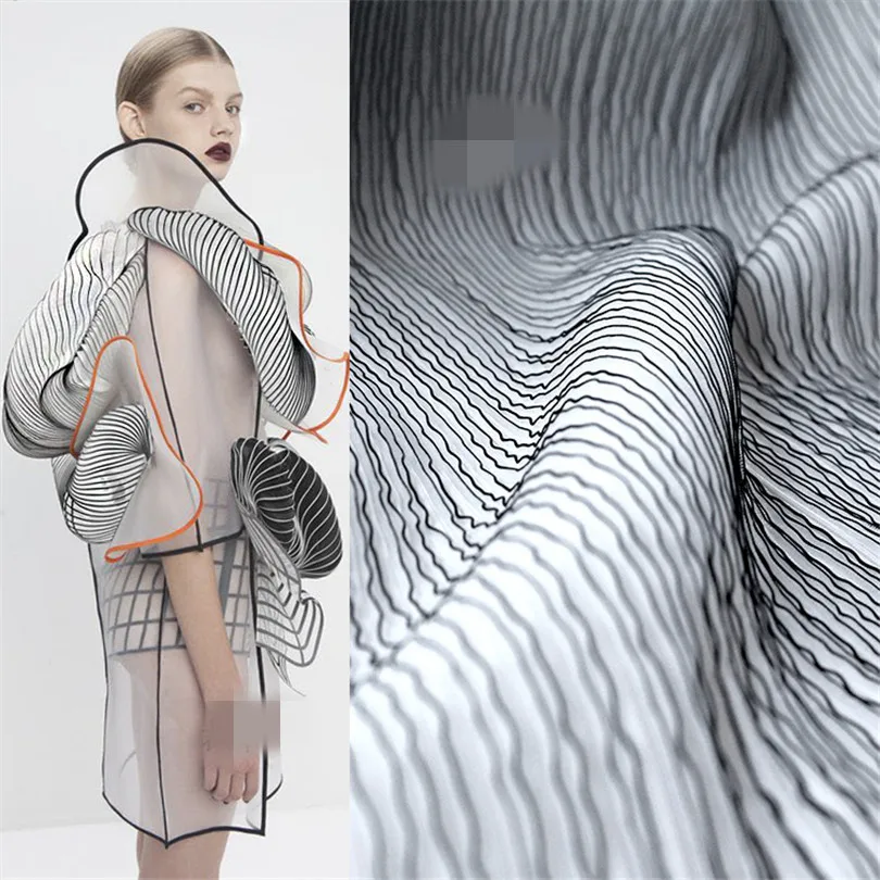 45cm*145cm/piece Original designer fabric three-dimensional stripe texture fabric black and white vertical grain creative clothi
45cm*145cm/piece Original designer fabric three-dimensional stripe texture fabric black and white vertical grain creative clothi