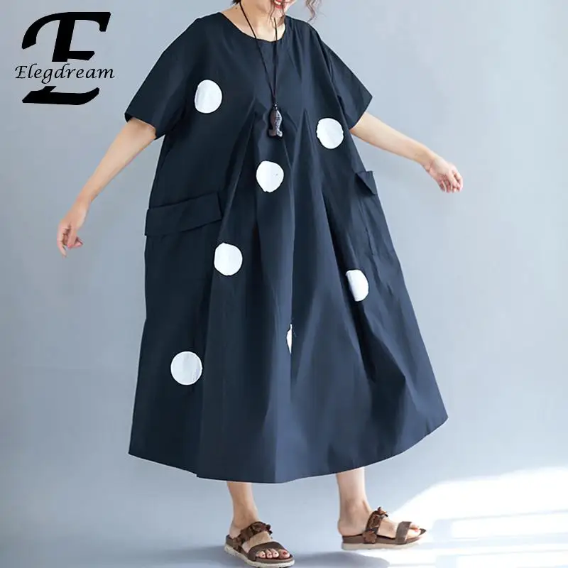 Elegdream Plus Size Women Polk Dot Printed Dress Ladies Summer New Casual Loose Midi Dresses Female Top Tunics Vestido Femininos
Elegdream Plus Size Women Polk Dot Printed Dress Ladies Summer New Casual Loose Midi Dresses Female Top Tunics Vestido Femininos