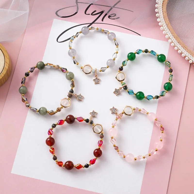 New Sweet Girls Handmade Beads Bracelets Pink Stone Charm Bracelet Star Pendant Women Jewelry 5 Color Mujer Pulseras Wholesale
New Sweet Girls Handmade Beads Bracelets Pink Stone Charm Bracelet Star Pendant Women Jewelry 5 Color Mujer Pulseras Wholesale