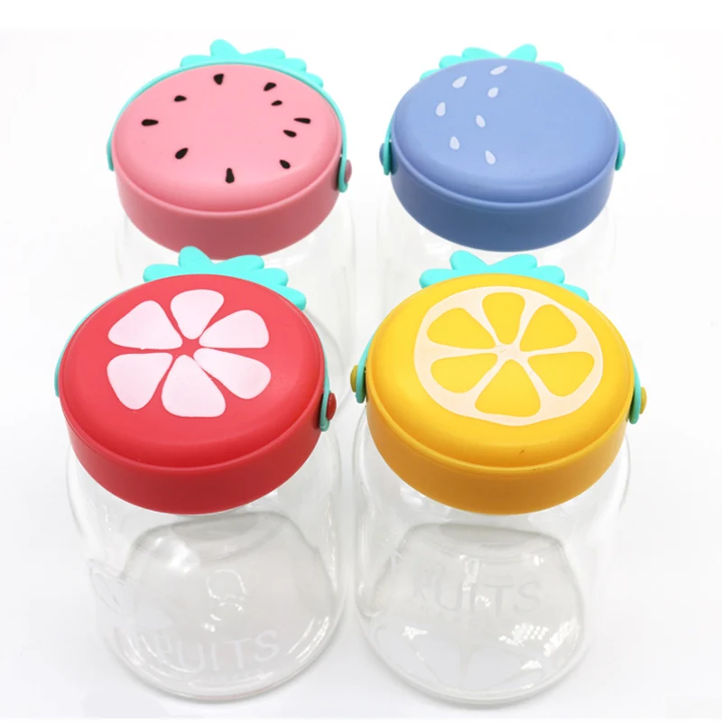 Glass Water Bottle Sports BPA Free for Kids Animal Fruit Portable Cute Water Bottle Drinkware Tour Bottles for Children Cartoon (4)