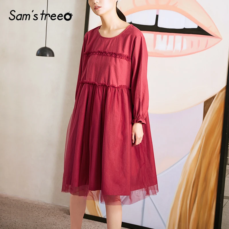 Samstree Vintage Loose Mesh Women Dresses Long Sleeve Knee-Length Female Dresses Solid Color Red Black
Samstree Vintage Loose Mesh Women Dresses Long Sleeve Knee-Length Female Dresses Solid Color Red Black