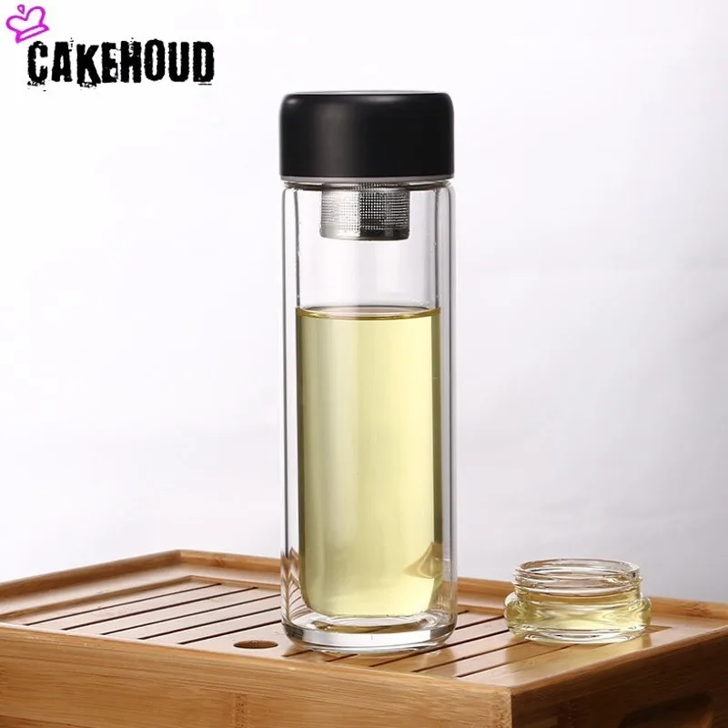 CAKEHOUD 450 мл питье для путешествий портативная двойная стеклянная бутылка чая с