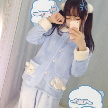 Kawaii Sweet Lolita Girls Sheep Pajamas Set Tail Pom Pom Ball Pocket Soft Warm Women Autumn Winter Flannel Fleece Cute Home Wear
Kawaii Sweet Lolita Girls Sheep Pajamas Set Tail Pom Pom Ball Pocket Soft Warm Women Autumn Winter Flannel Fleece Cute Home Wear