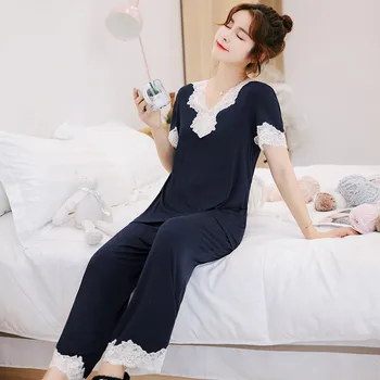 womens modal pajamas set couple sleepwear 2019 spring summer plus size nightwear pants 2 piece household suit navy lace
womens modal pajamas set couple sleepwear 2019 spring summer plus size nightwear pants 2 piece household suit navy lace
