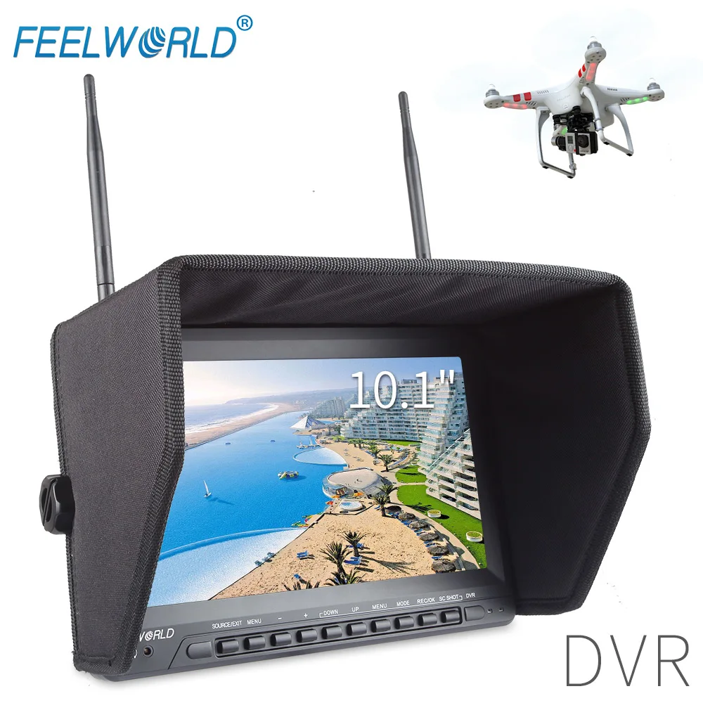 

Feelworld 10.1 Inch IPS 1024x600 Wireless Monitor with DVR Built-in Battery Dual 5.8G 32CH Diversity Receiver PVR1032